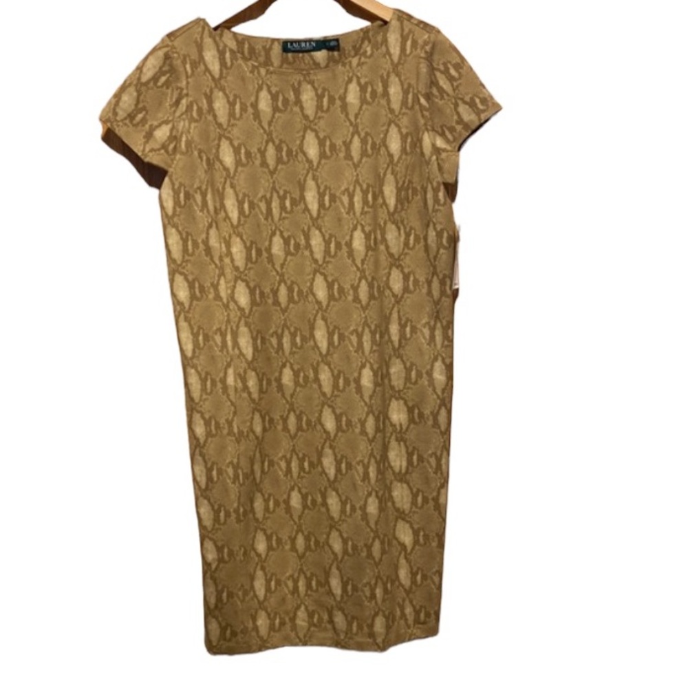 Lauren Ralph Lauren tan animal print sheath dress New size large No pocket